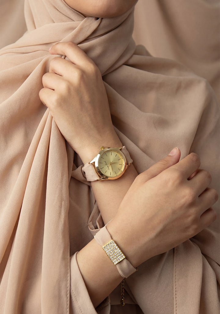 Matching Hijab, Watch & Bracelet Set - Camel