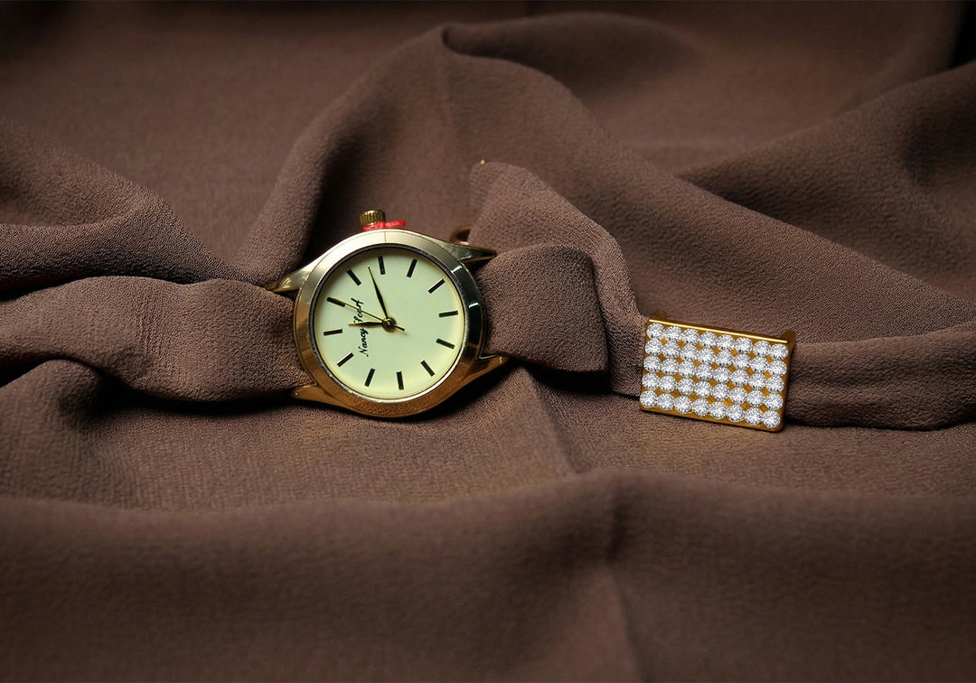 Matching Hijab, Watch & Bracelet Set - Brown