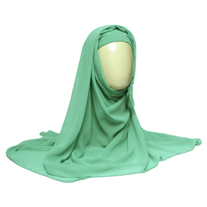 Chiffon Hijab With Cap-Mint Green