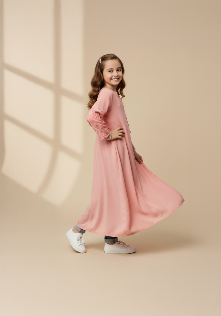 Floral Pink Kids Abaya