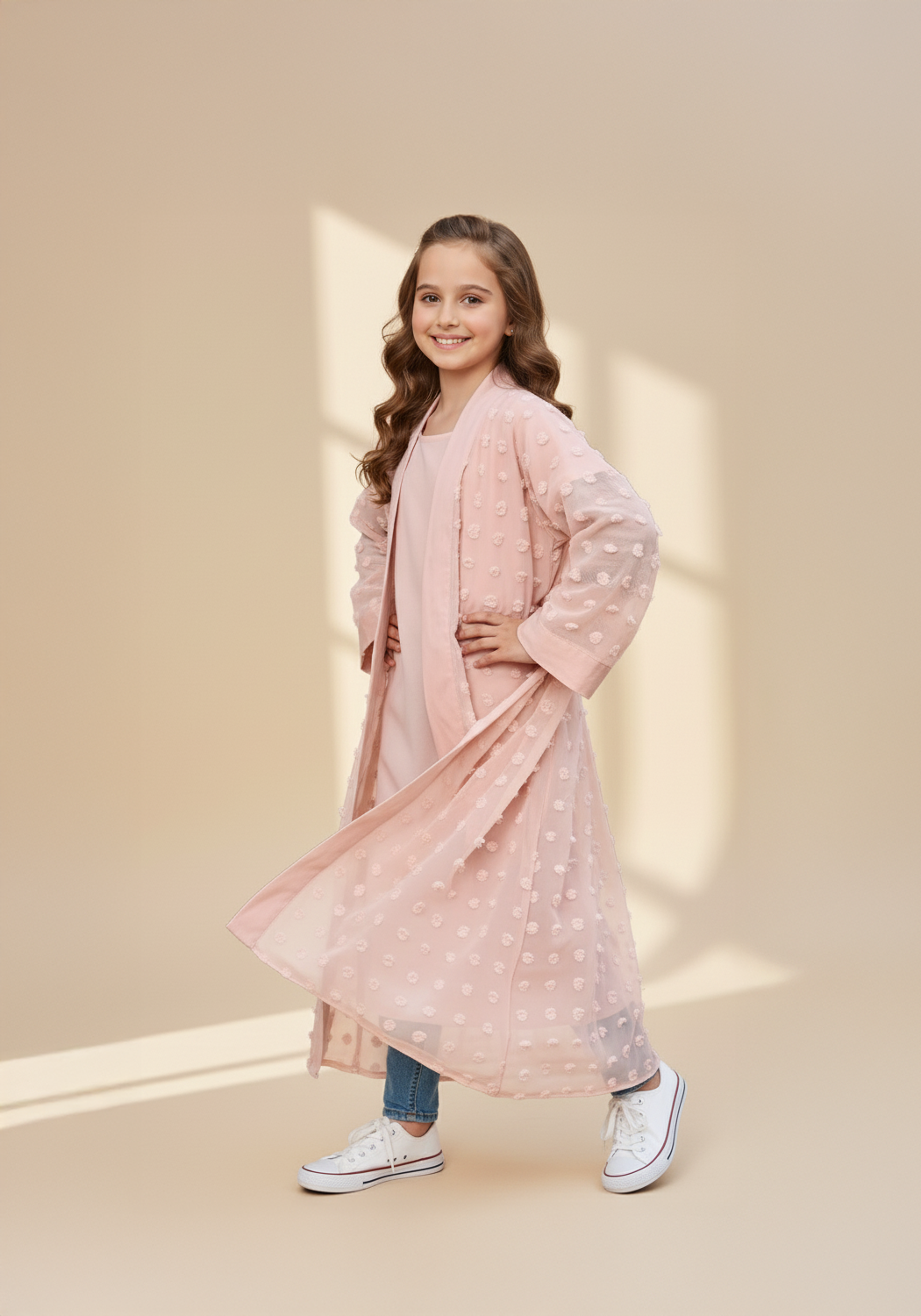 Kids Double Layered Pink Abaya