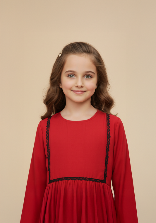 Kids Front Closed Maroon Abaya