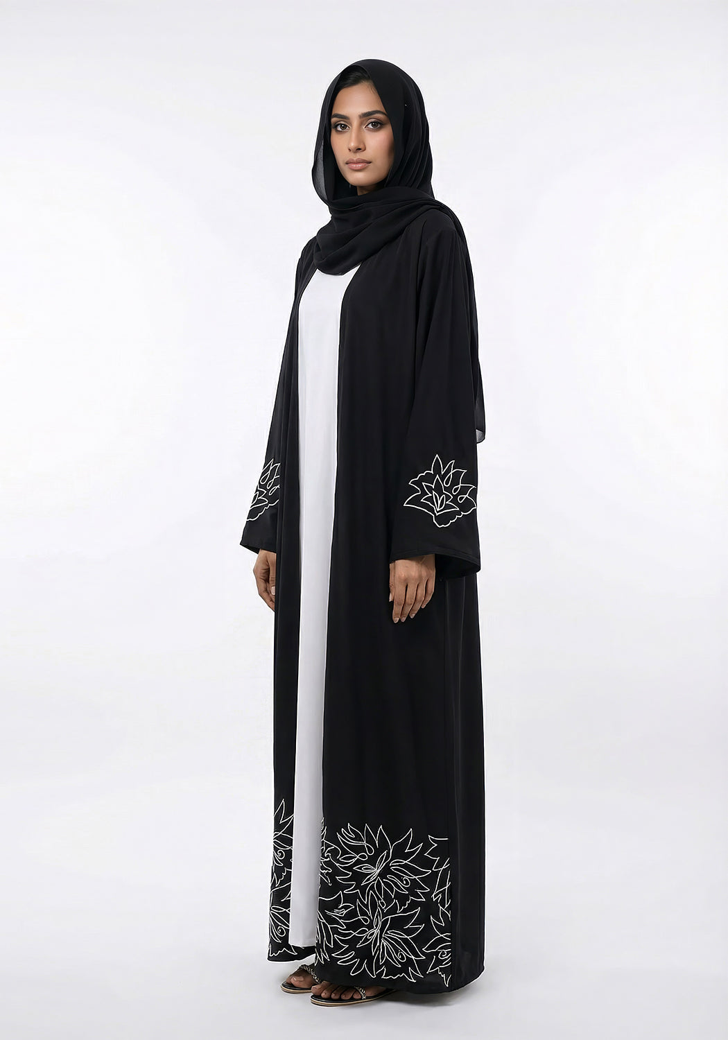 Double-Layer Abaya with White Malai Inner