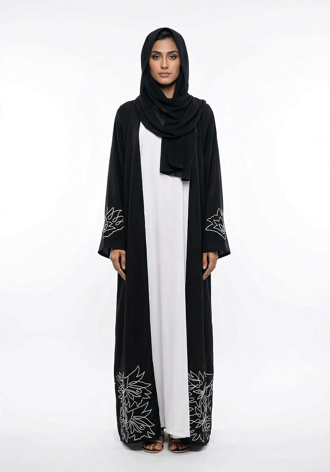 Double-Layer Abaya with White Malai Inner