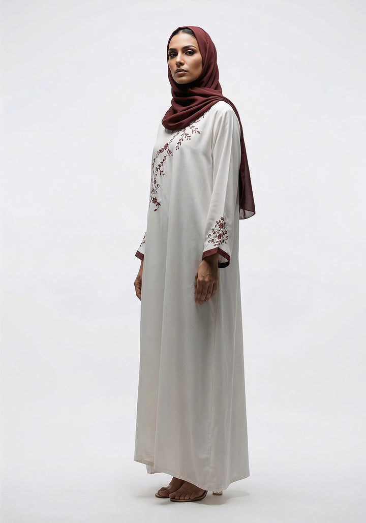 Cream Embroidery Abaya | Serene Threads