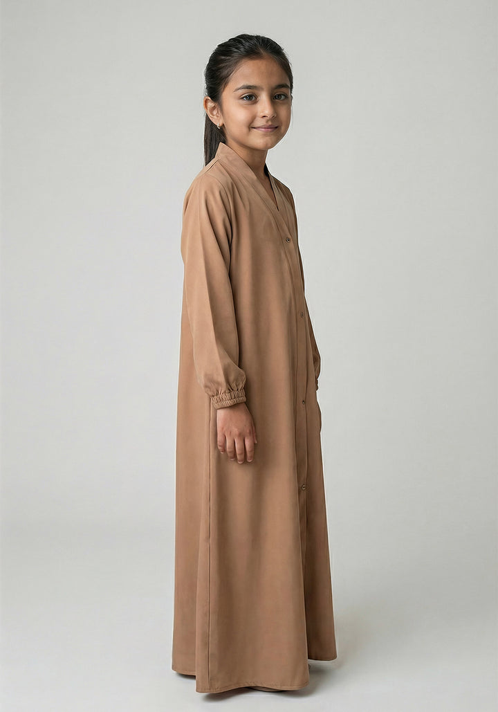 KIDS FRONT OPEN ABAYA Camel