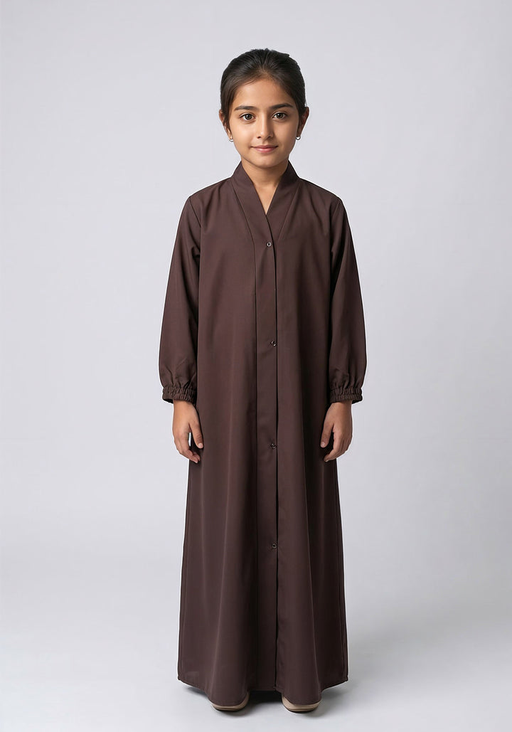Kids Front Open Abaya Brown