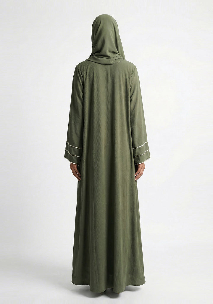 Olive Pearl Sleeve Abaya - Signature