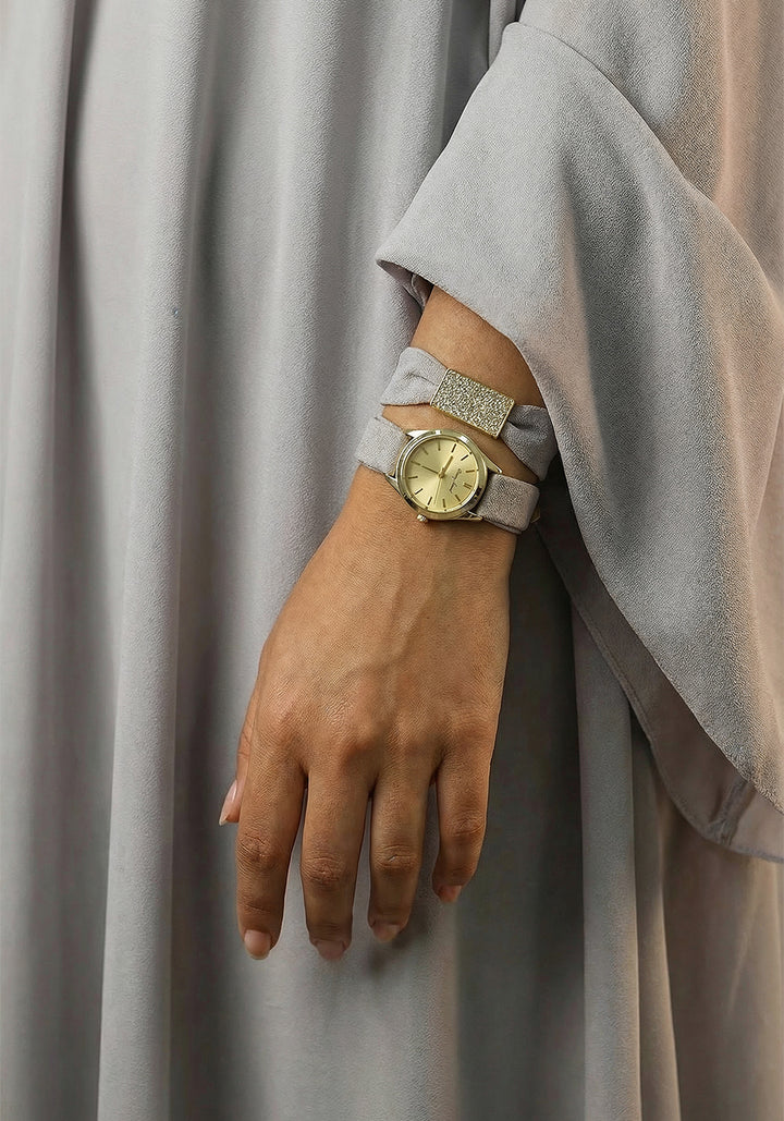 Matching Hijab, Watch & Bracelet Set - Grey