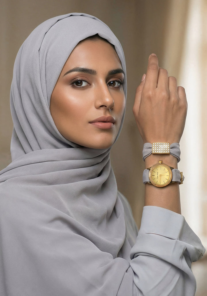 Matching Hijab, Watch & Bracelet Set - Grey