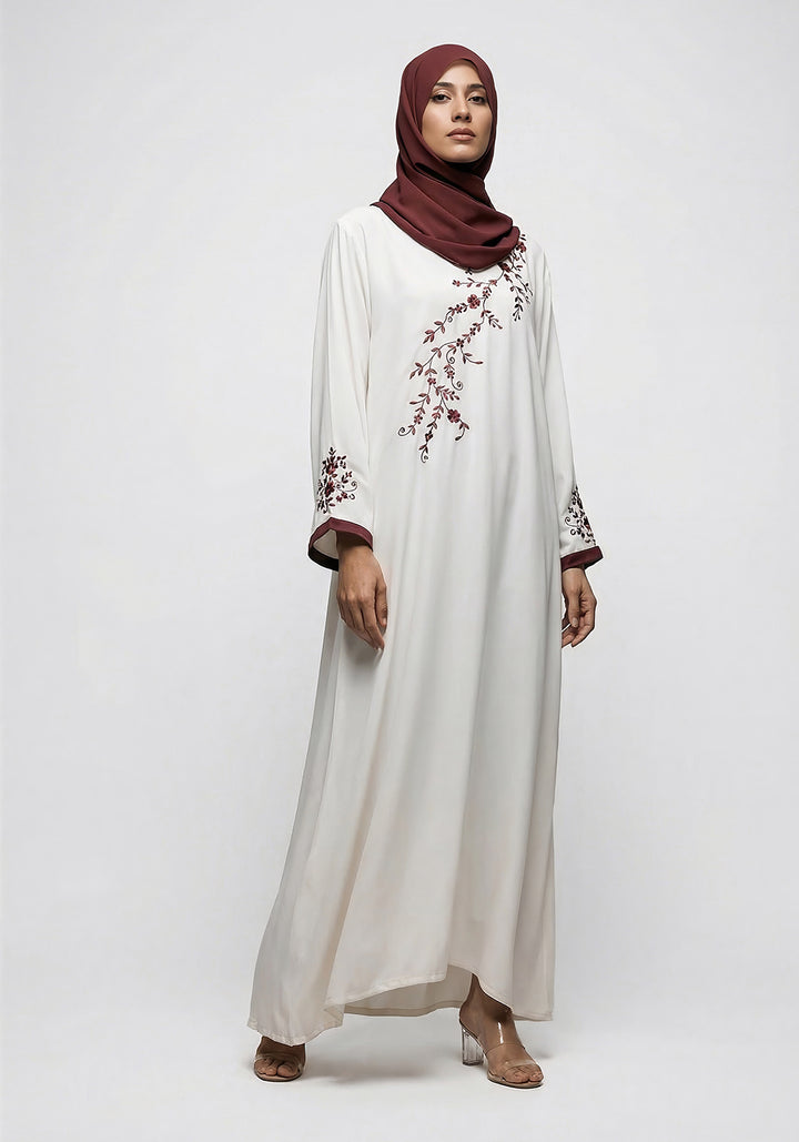 Cream Embroidery Abaya | Serene Threads