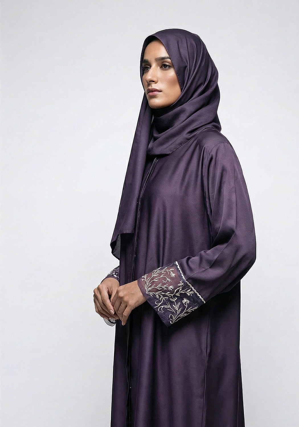 Purple Dabka Sleeves Abaya | Serene Threads