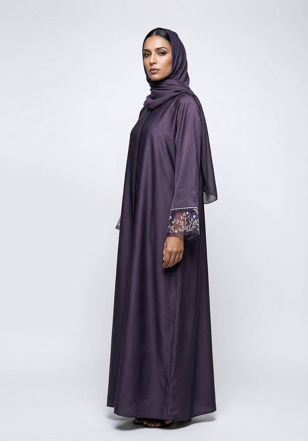 Purple Dabka Sleeves Abaya | Serene Threads