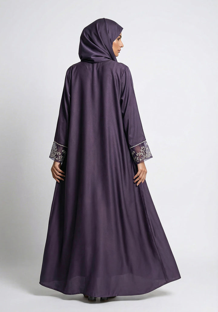 Purple Dabka Sleeves Abaya | Serene Threads